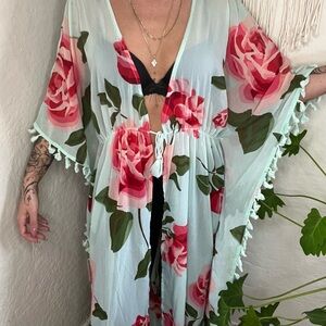 Floral Kimono Cover-Up with Tassels